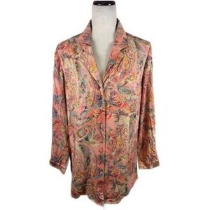 Soft Surroundings Paisley Floral Print Button Tunic‎ Blouse Pinks Size Medium